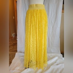 Magic Yellow leopard print boho lace overlay maxi skirt NWT S